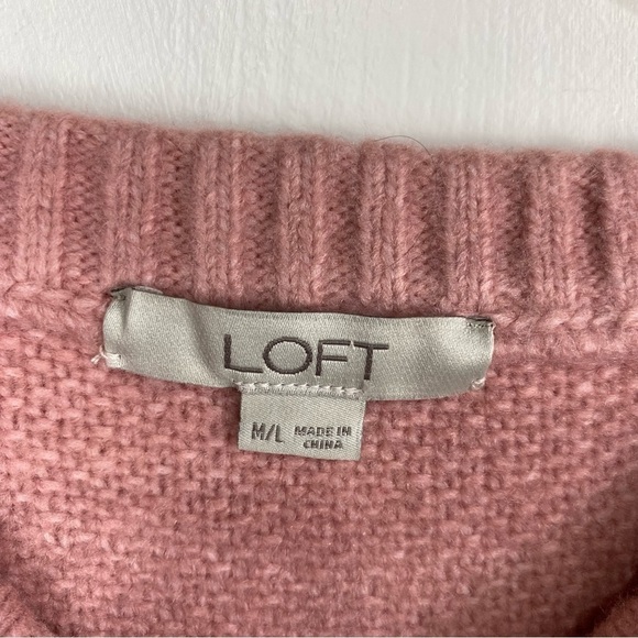 LOFT Ribbed Knit Wool Blend Pullover Poncho Shawl Sweater Blush Pink Size M/L - Picture 3 of 5